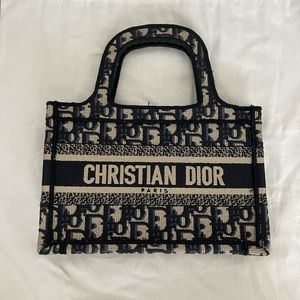Christian Dior Mini Dior Book Tote in Navy Blue Dior Oblique Embroidery